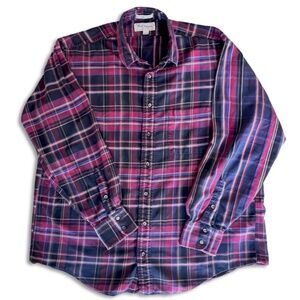 Vintage Burberry London Mens Plaid Red Large Button Down Shirt